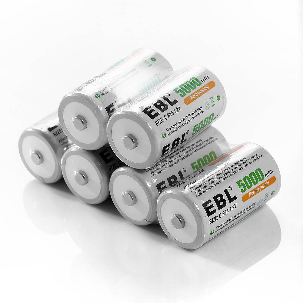 EBL 4 Pack Size C R14 Battery 1.2V 5000mAh Ni-MH Rechargeable Batteries