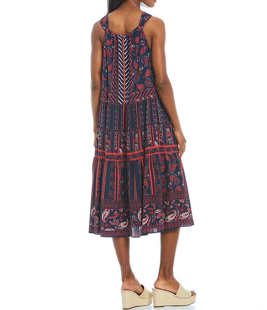 Gibson & Latimer Square-Neck Sleeveless Tier Print Midi Dress