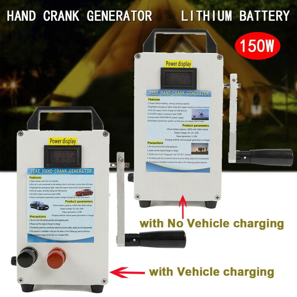 Manual Hand Crank Generator 150W Portable Emergency Power Supply Energy Inverter