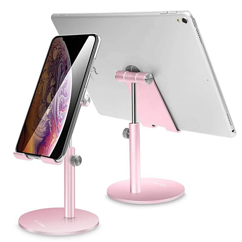 Adjustable Tablet/Phone Stand, Telescopic Adjustable iPad Stand Holder,Universal Multi Angle Aluminum Stand Compatible with Smart Cell Phone/Tablet/iPad(4-13 inch), Rose Gold
