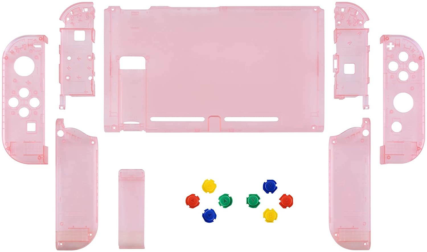 eXtremeRate Back Plate for Nintendo Switch Console, NS Joycon Handheld Controller Housing with Colorful Buttons, DIY Replacement Shell for Nintendo Switch - Cherry Pink