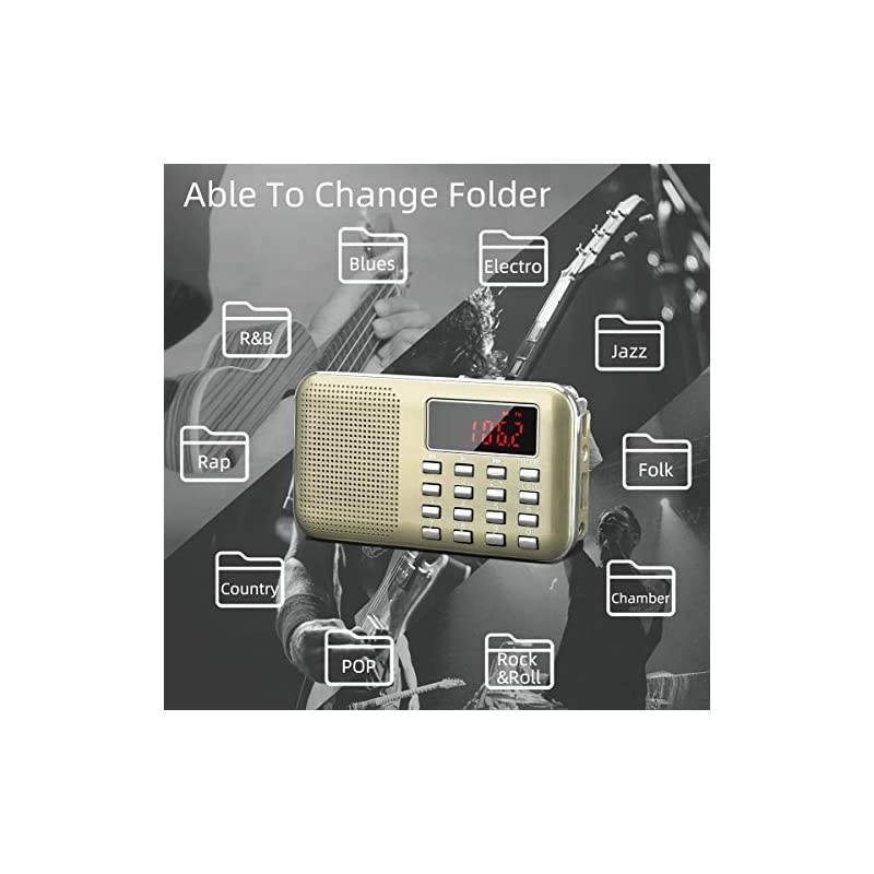 Mini Portable Radio AM FM Pocket Radio with LED Flashlight, Digital Radio Speaker Support Micro SD/TF Card/USB, Auto Scan Save, 1200mAh Rechargeable Battery Operated, by [Latest Version]