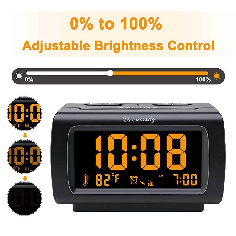 Alarm Clock Radio FM with USB Port for Bedroom, 1.2 Inch Bold Digit Display with 0%-100% Dimmer, Temperature, Snooze, Adjustable Alarm Volume, Sleep Timer, 12/24H