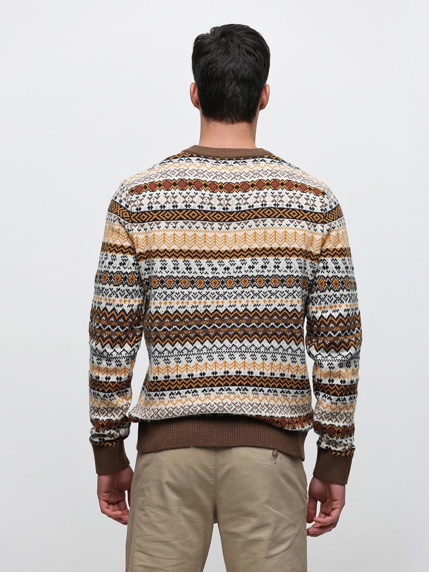 SELECTED HOMME Brown Regular Fit Self Design Sweater