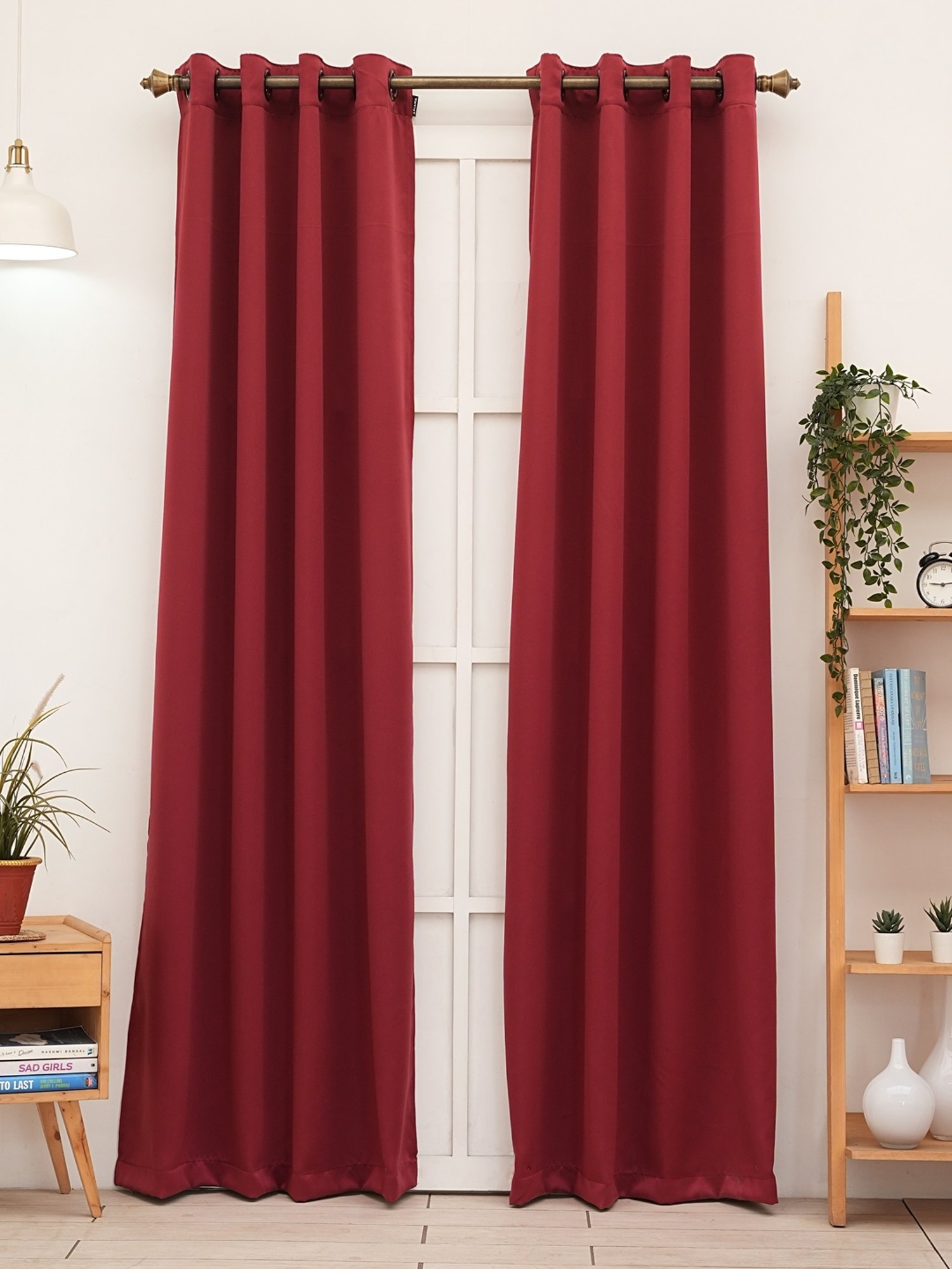 Ariana Zebra Solid Maroon Polyester 5 ft Window Curtain
