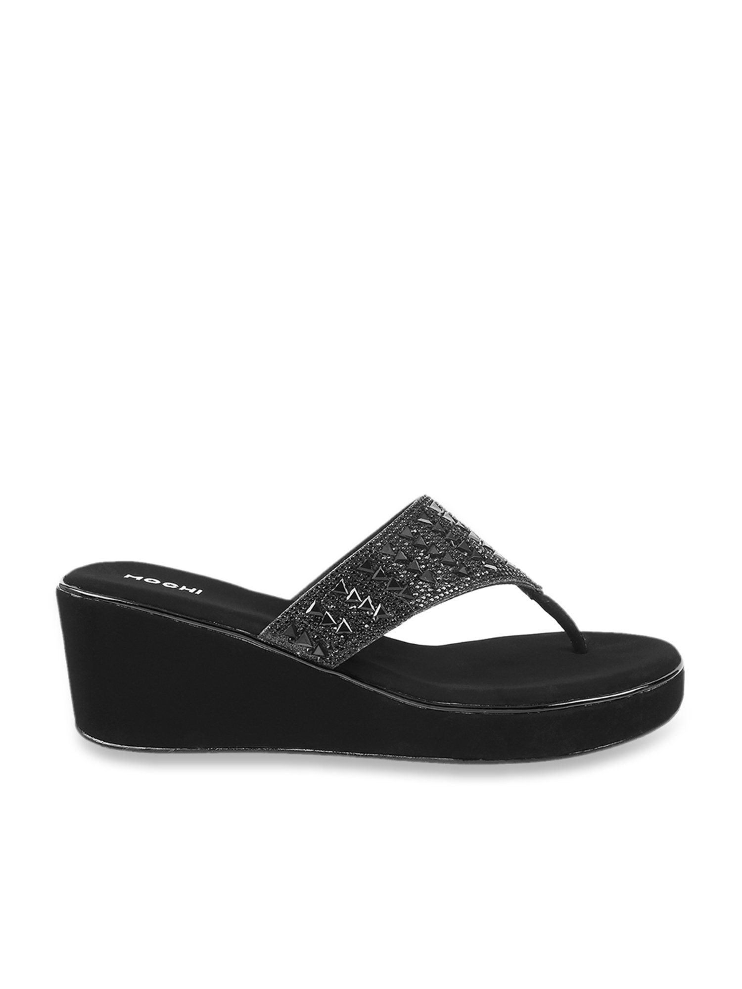 Mochi Women's Black Thong Wedges