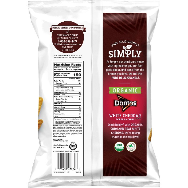 Doritos Simply Organic White Cheddar Tortilla Flavored Chips - 7.5oz