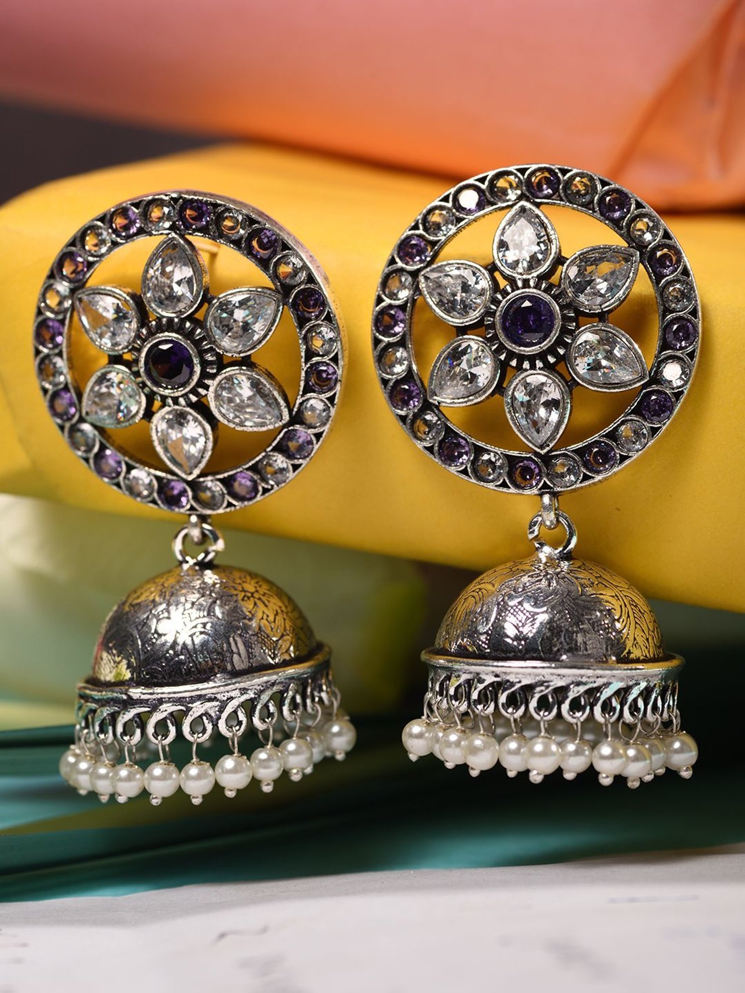 Saraf RS Jewellery Oxidised Contemporary Jhumka Earrings