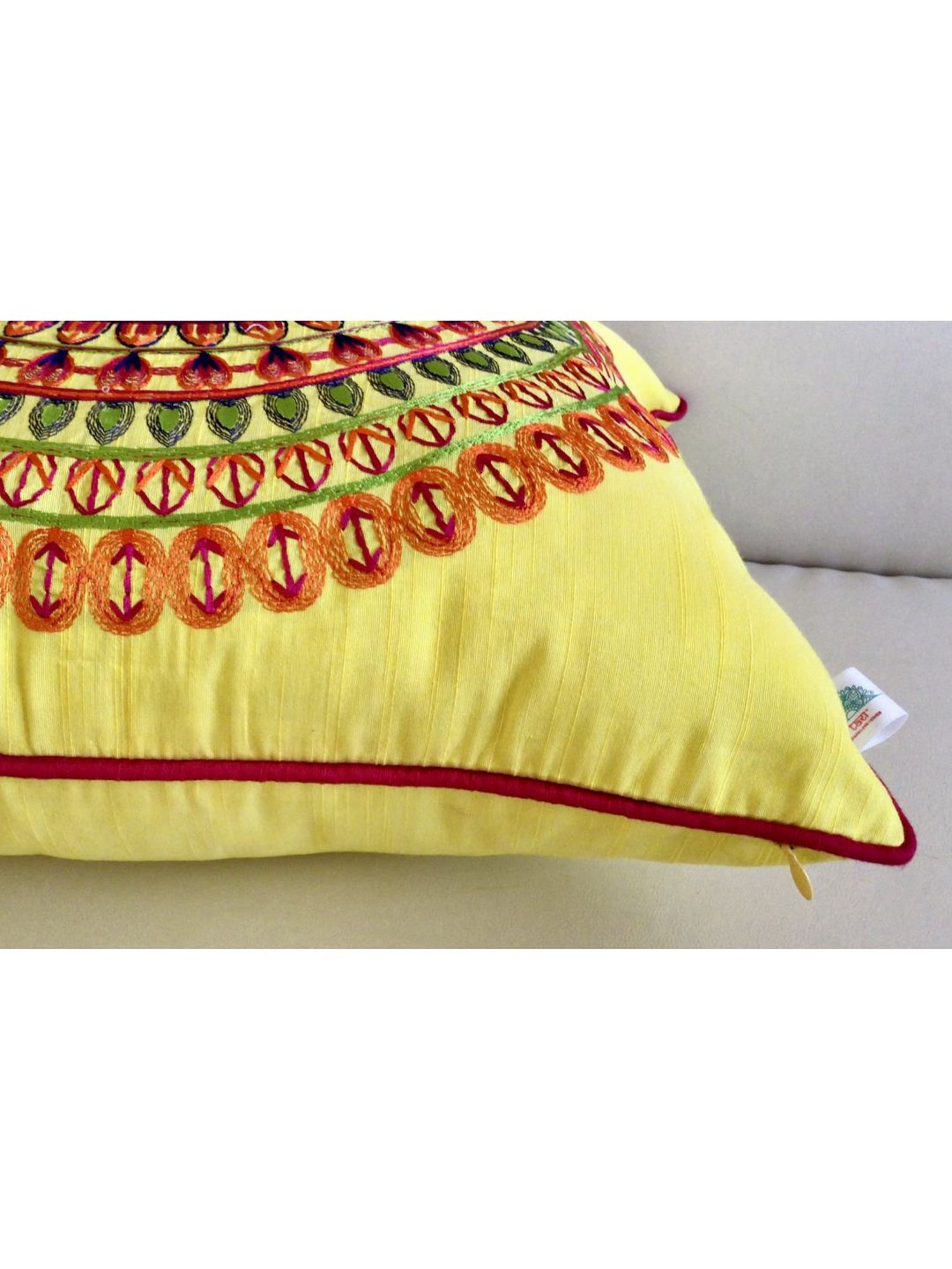 TARA Sparkling Homes Pink Embroidered Cotton Silk Cushion Cover - Set of 2