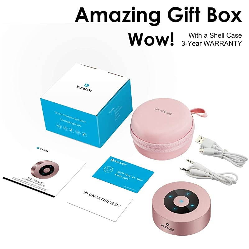 SoundAngel 3rd Gen 5W Touch Bluetooth Speaker with Waterproof Case 15h Music Louder Crystal HD Sound Premium Mini Portable Bluetooth Speaker for iPhone iPad Tablet Shower Rose Gold