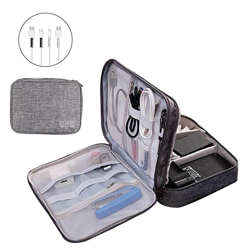 Electronics Organizer  Electronic Accessories Bag Travel Cable Organizer ThreeLayer for iPad Mini Kindle Hard Drives Cables Chargers ThreeLayerGrey