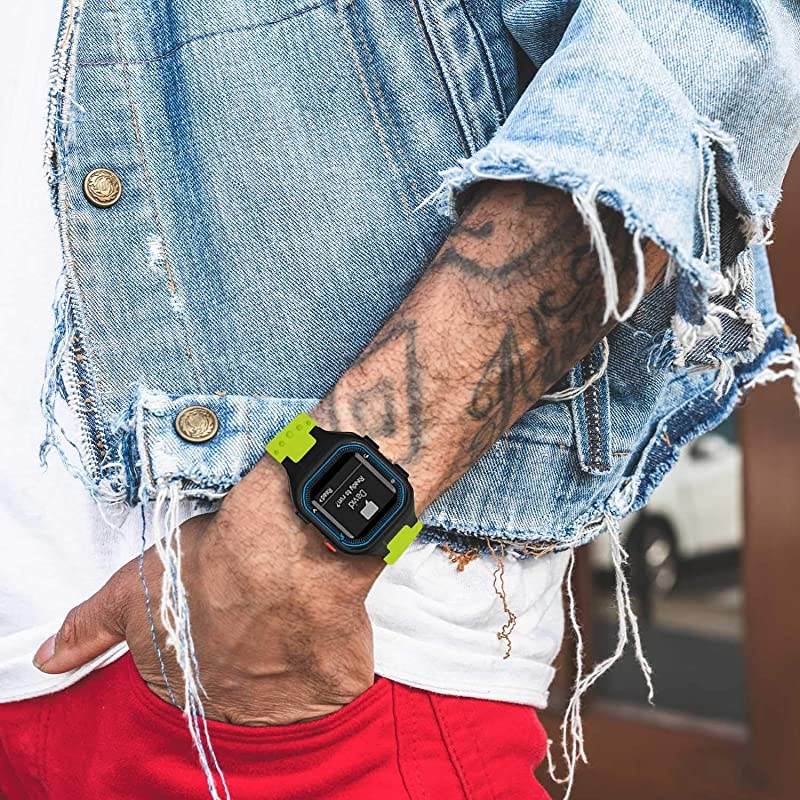 Bands Compatible with Garmin Forerunner 25 Soft Silicone Replacement Watch Band Strap for Garmin Forerunner 25 GPS Running Watch LGreenYellow Large