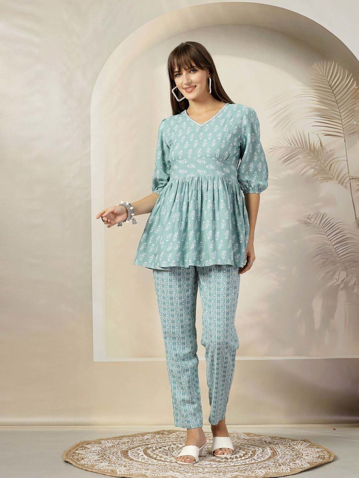 Stylum Blue Printed Tunic Pant Set
