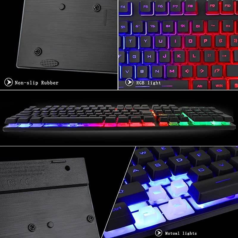 RGB Gaming Keyboard and Backlit Mouse Combo USB Wired Backlit Keyboard LED Gaming Keyboard Mouse Set for Laptop PC Computer Game and Work
