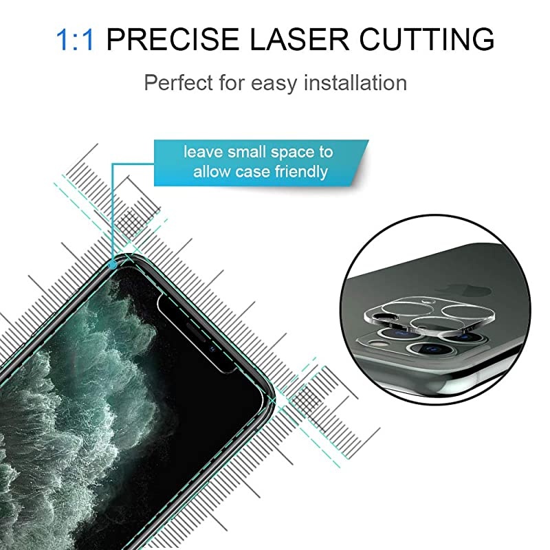 4 Pack  Tempered Glass for iPhone 11 Pro 58inch 2 Pack Tempered Glass Screen Protector + 2 Pack Tempered Glass Camera Lens Protector + 1 Easy Installation Frame