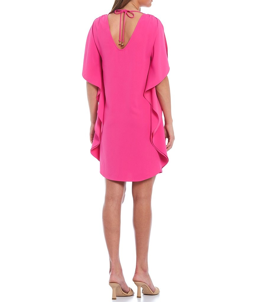 Trina Turk Haipo V-Neck Sleeveless Ruffle Side Details Shift Dress