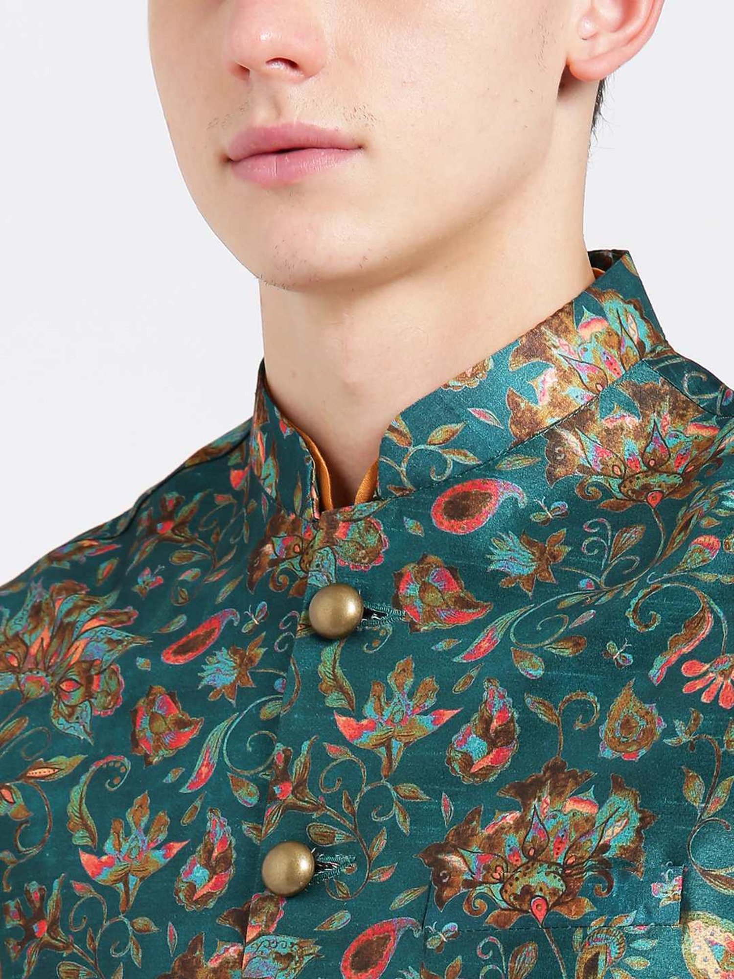 KISAH Multicolored Regular Fit Printed Kurta Set With Jacket