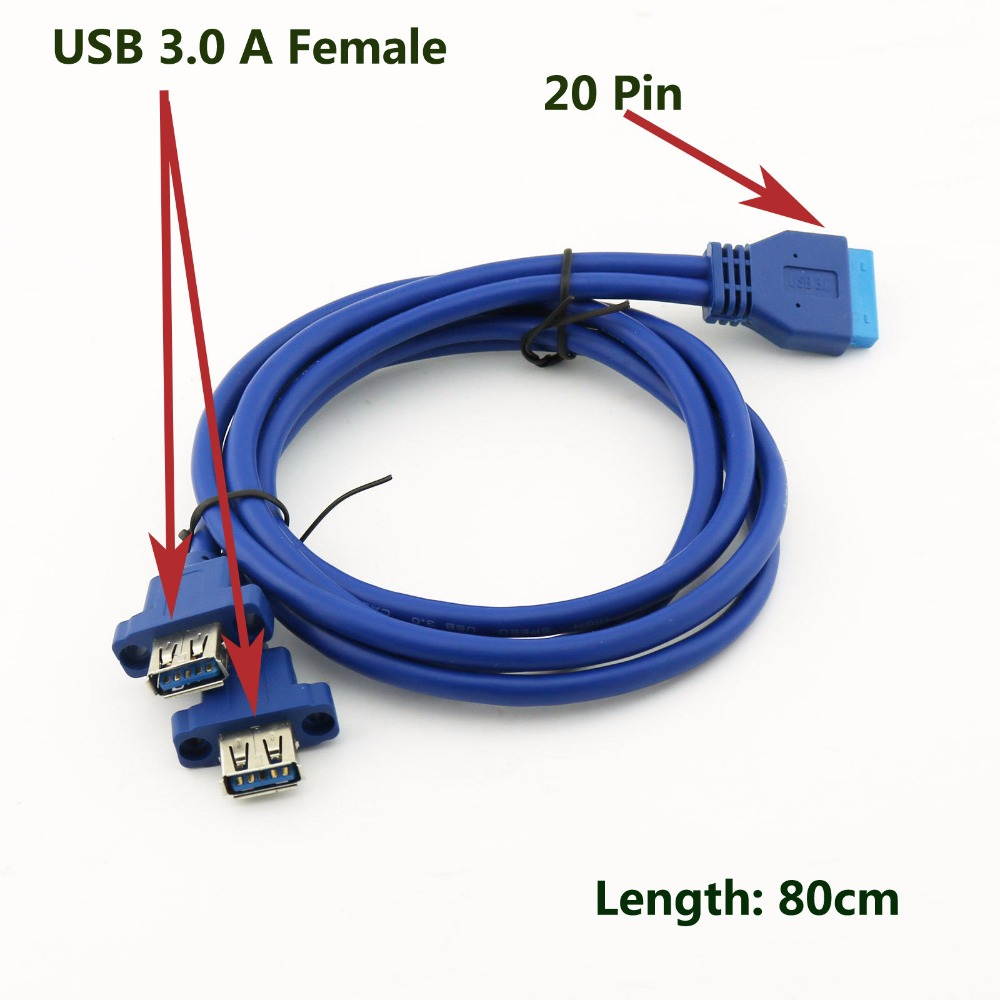 Tekit USB3.0 Dual Port USB 3.0 Female Screw Mount Panel Type to Motherboard 20Pin 20p Cable cord,USB 3.0 19-Pin to Dual Port A Female Cable for Front Panel