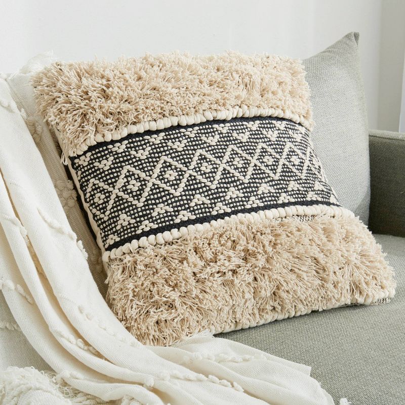 20"x20" Diamond Patterned Square Throw Pillow Black - Patina Vie