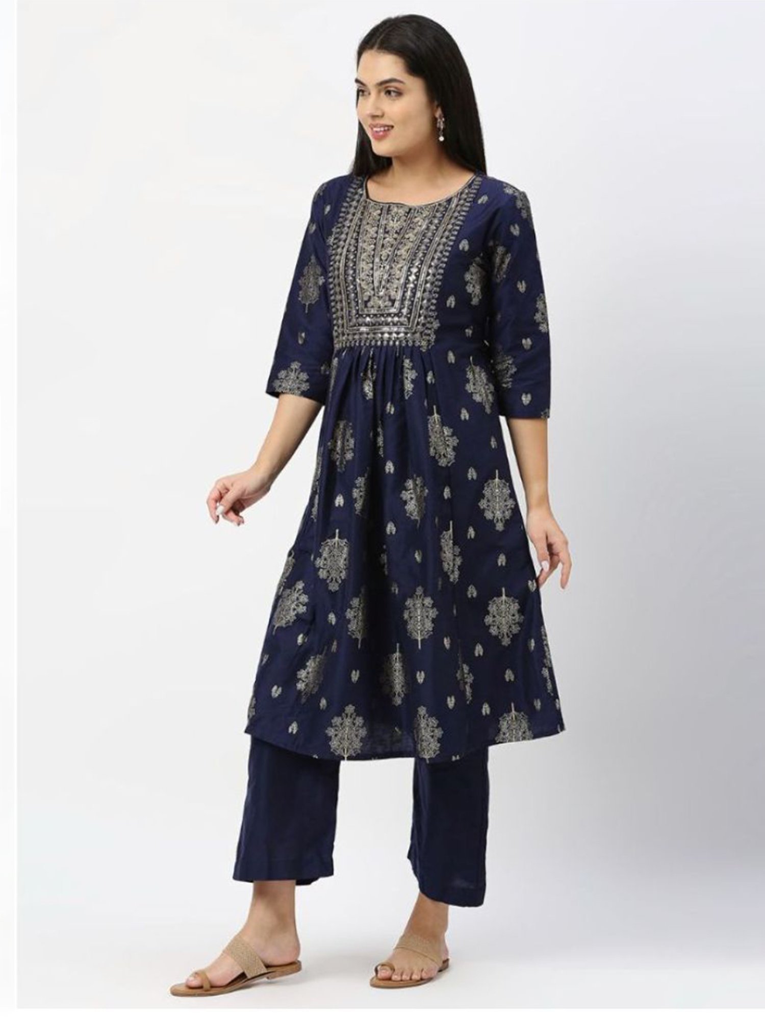 Mee Mee Navy Embellished Maternity Kurta With Pants Set