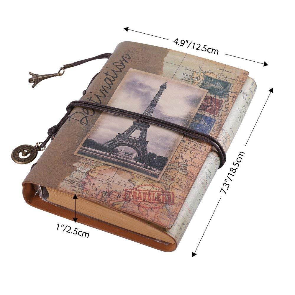Leather Writing Journal Notebook, MALEDEN Vintage Traveler Notebook Sketchbook Classic Refillable Diary Planner for Girls and Boys with Blank Paper and Zipper Pocket (A6, Paris)