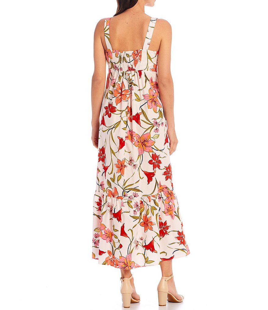 London Times Floral Square Neck Sleeveless Babydoll Maxi Dress
