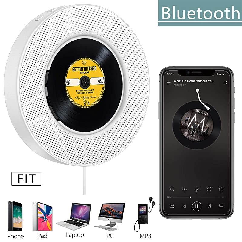 Upgraded Portable CD Player with Bluetooth FM Radio Wall Mountable CD Music Player with IR Remote Control Builtin HiFi Speakers Support CD USB TF AUX Input Ideal for Gift and Home Decor