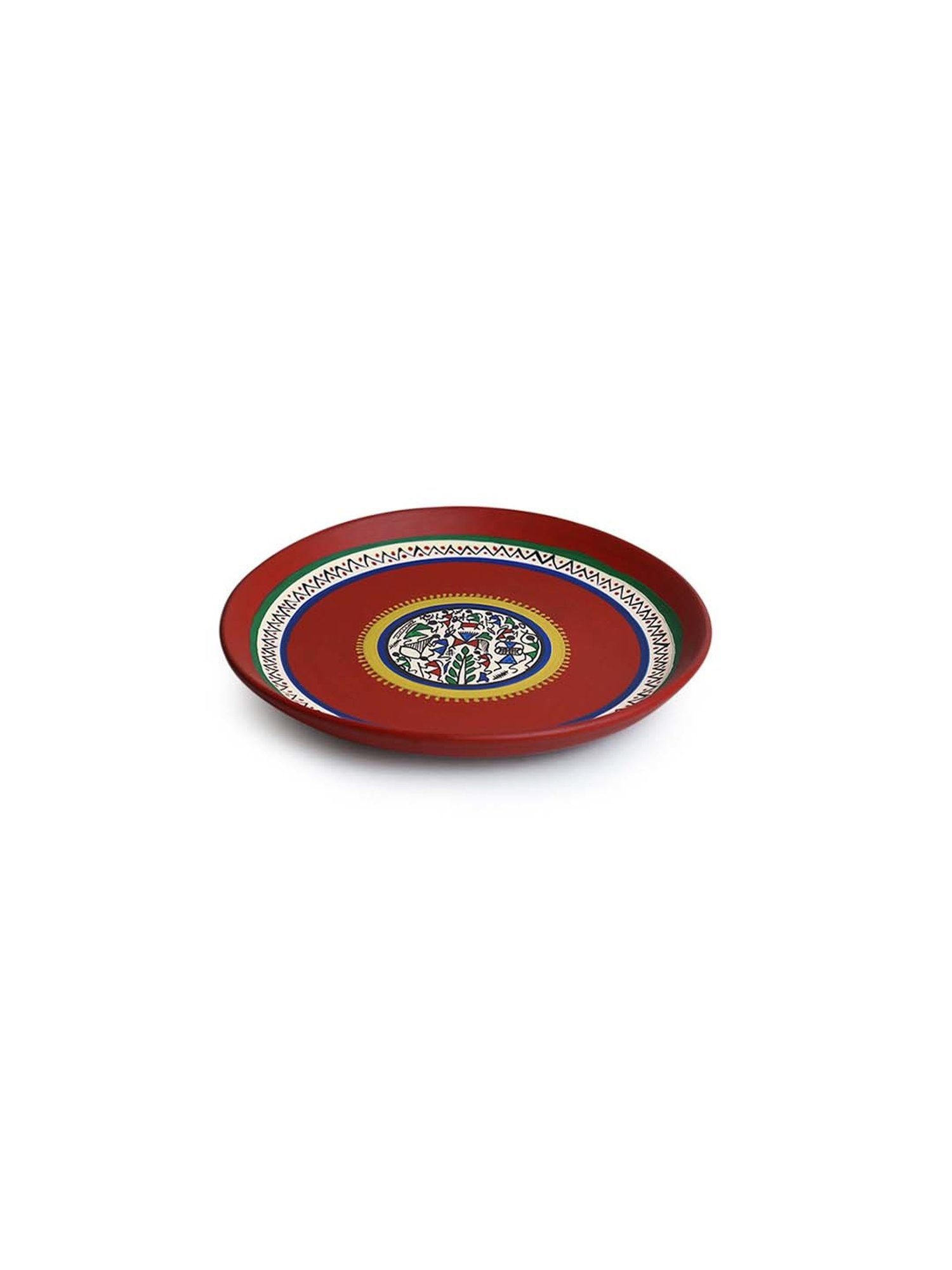 ExclusiveLane Crimson Red Terracotta Warli Tale Wall Plate For Wall Decor - Set of 2