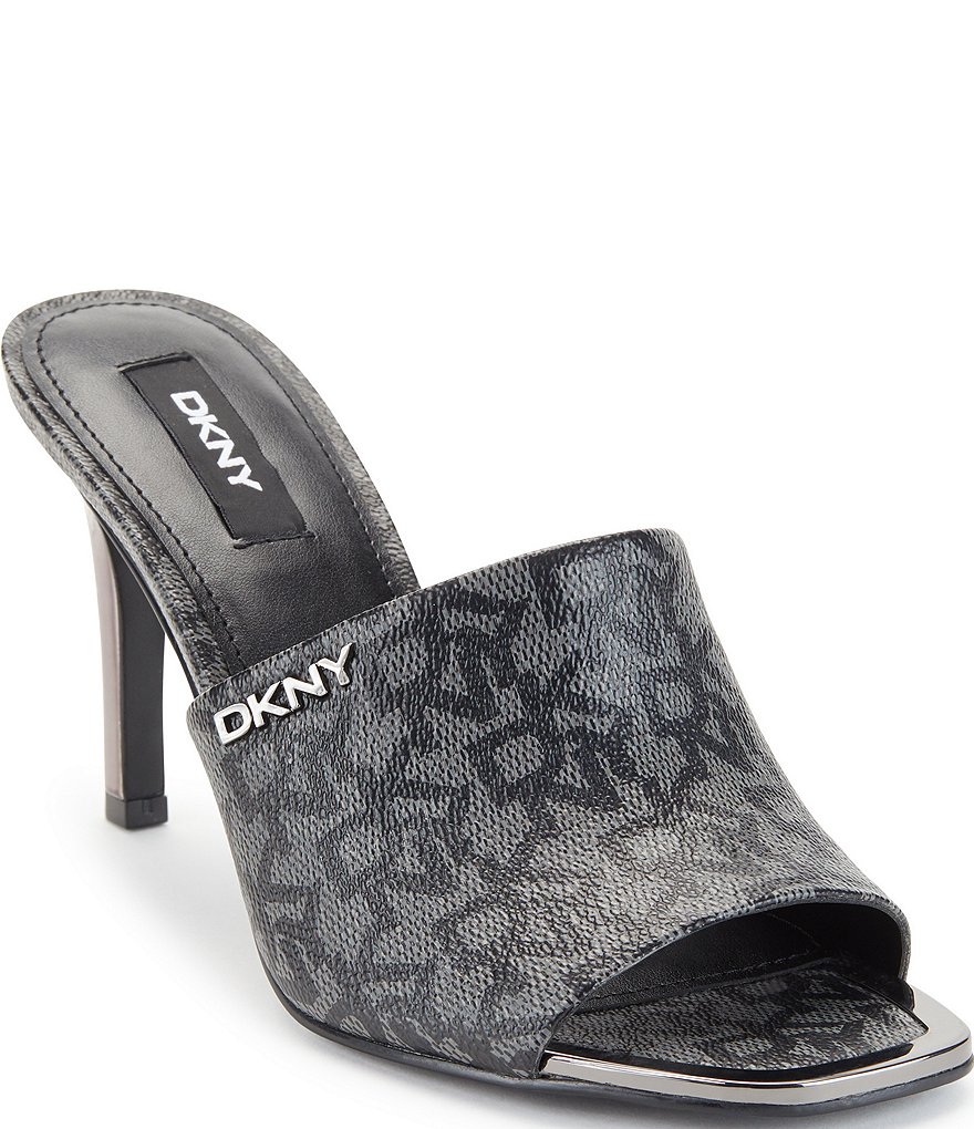 DKNY Bronx Signature Logo Print Square Toe Dress Mules