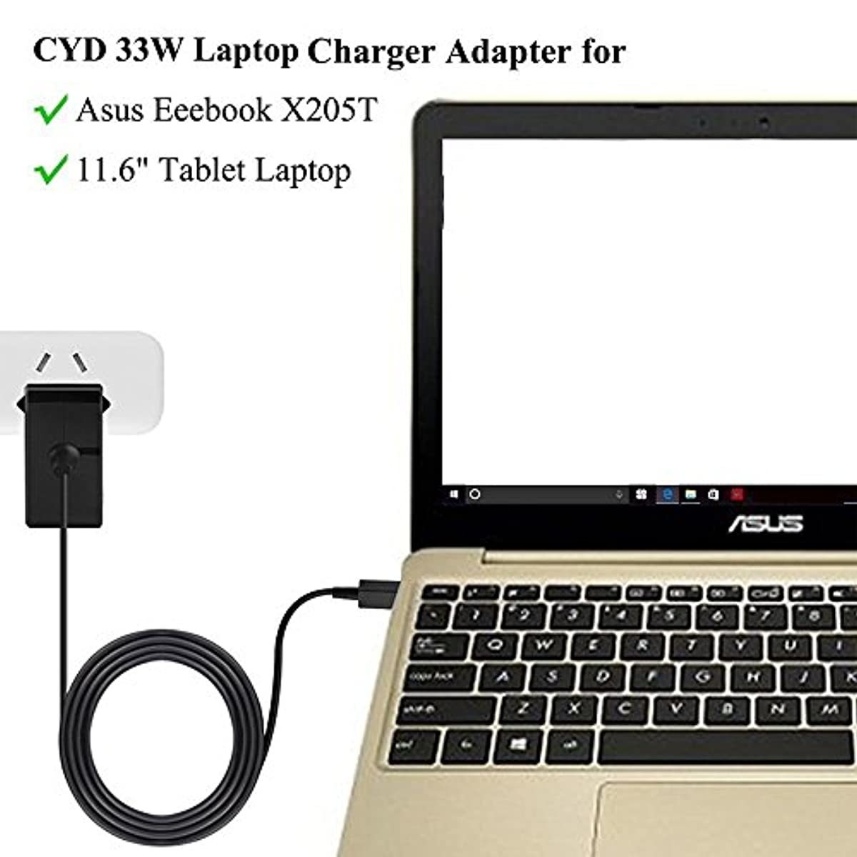 CYD 24W 12V 2A Powerfast Laptop Power Cord Compatible for Asus Charger Chromebook-C201 C201P C201PA Chromebook-Flip C100 C100P C100PA-DB02 ADP-24EW B Power-Cord Extra 8.2 ft AC-Adapter Cable