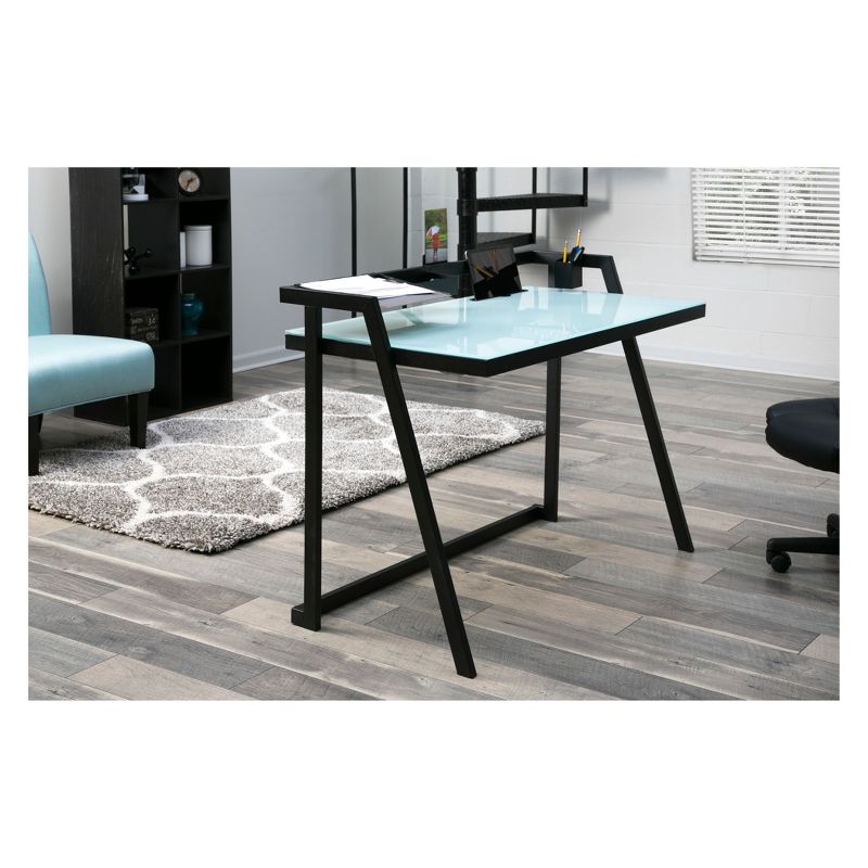 Tablet Desk Glass Desktop With Metal Frame Black - OneSpace