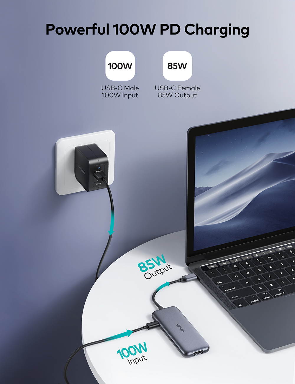 VAVA USB-C Hub, 8-in-1 USB-C Adaptor, with 4K 60Hz HDMI, USB-C and 2 USB-A 5Gbps Data Ports, 100W Power Delivery, SD/TF Card Slots, Headphone Jack for MacBook Pro/ iPad Pro/ Type-C Laptops/ Windows/ m