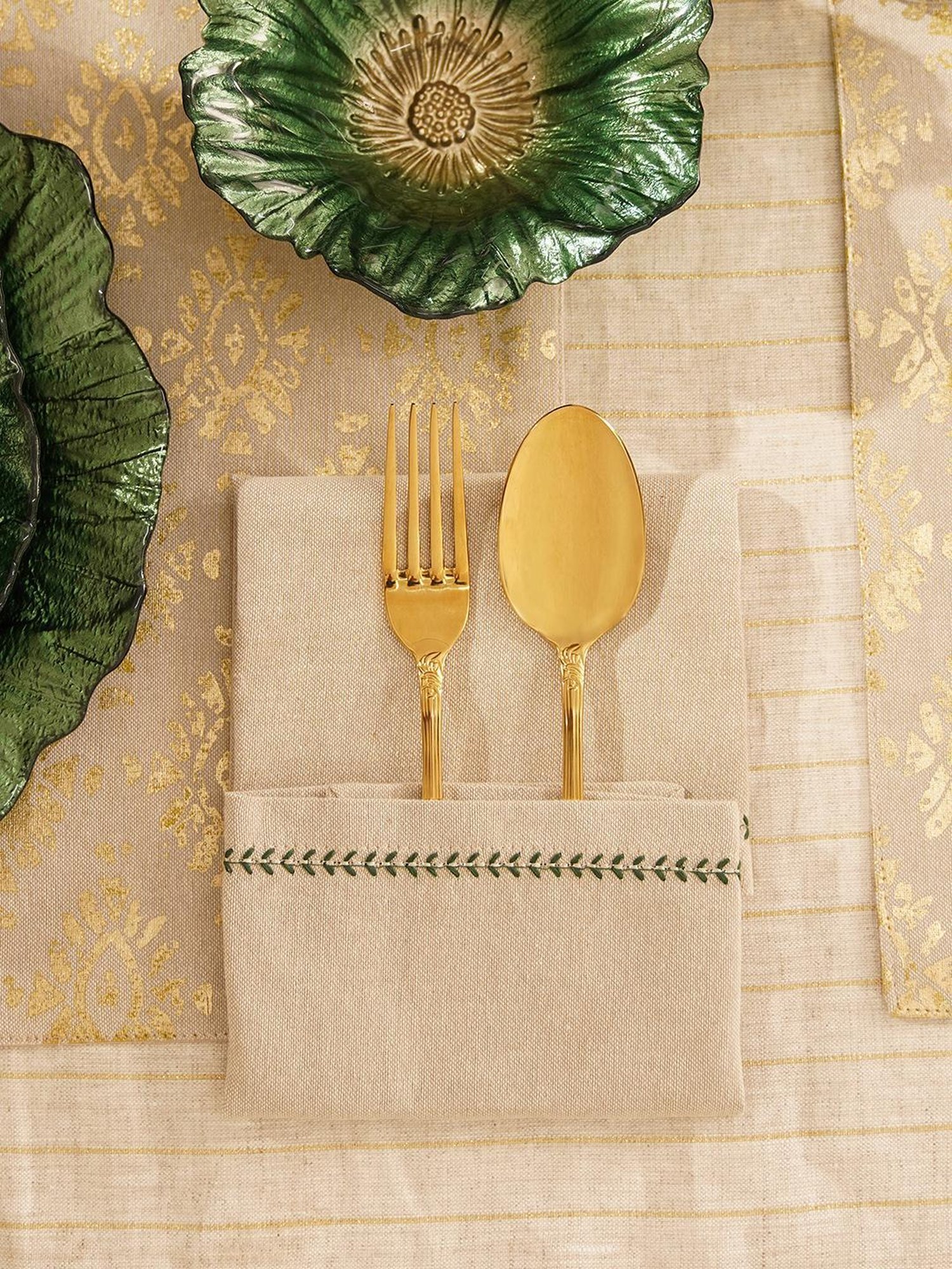 Pure Home and Living Beige Cotton Embroidery Table Napkins