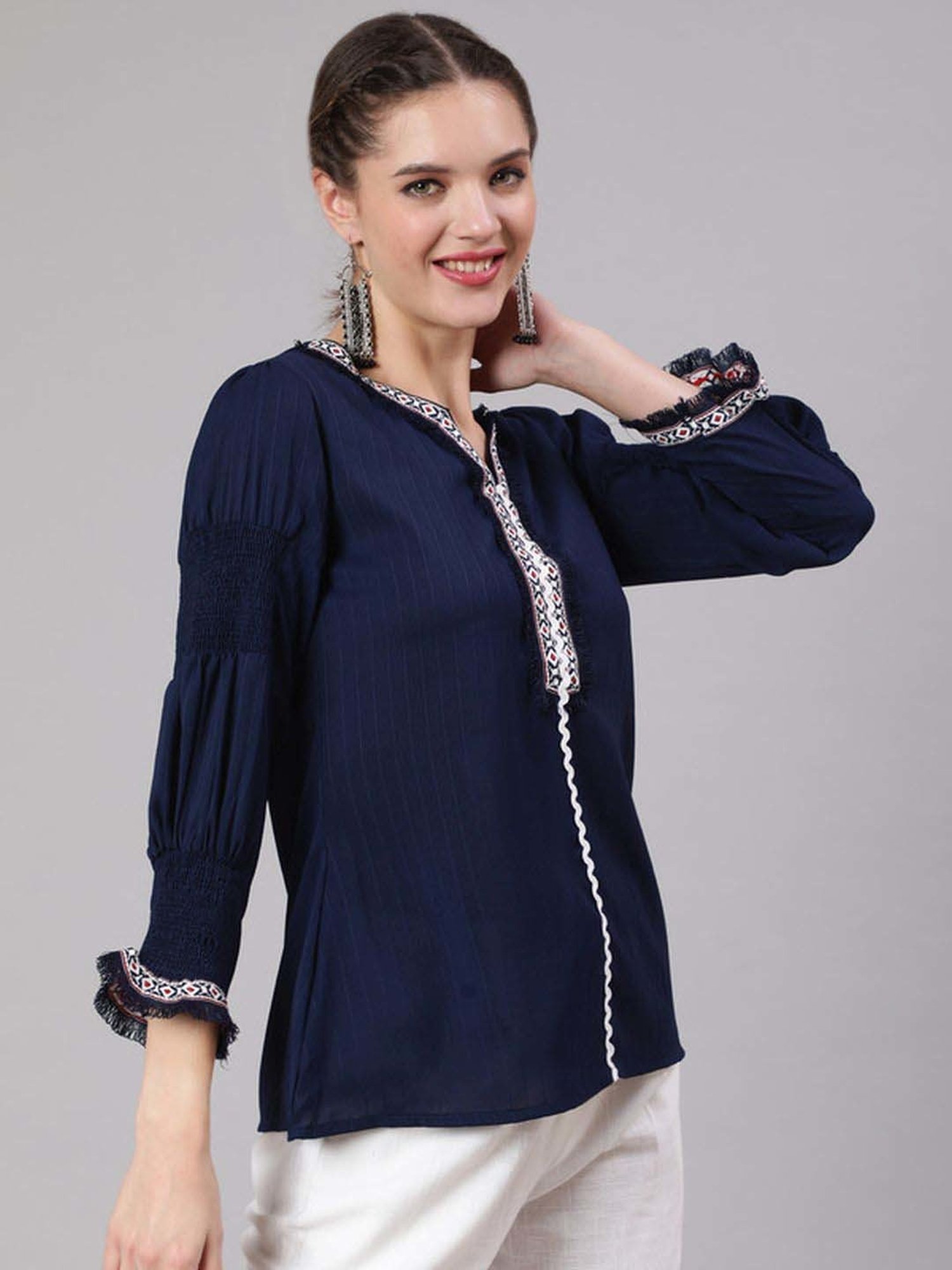 Jaipur Kurti Blue Embroidered Tunic