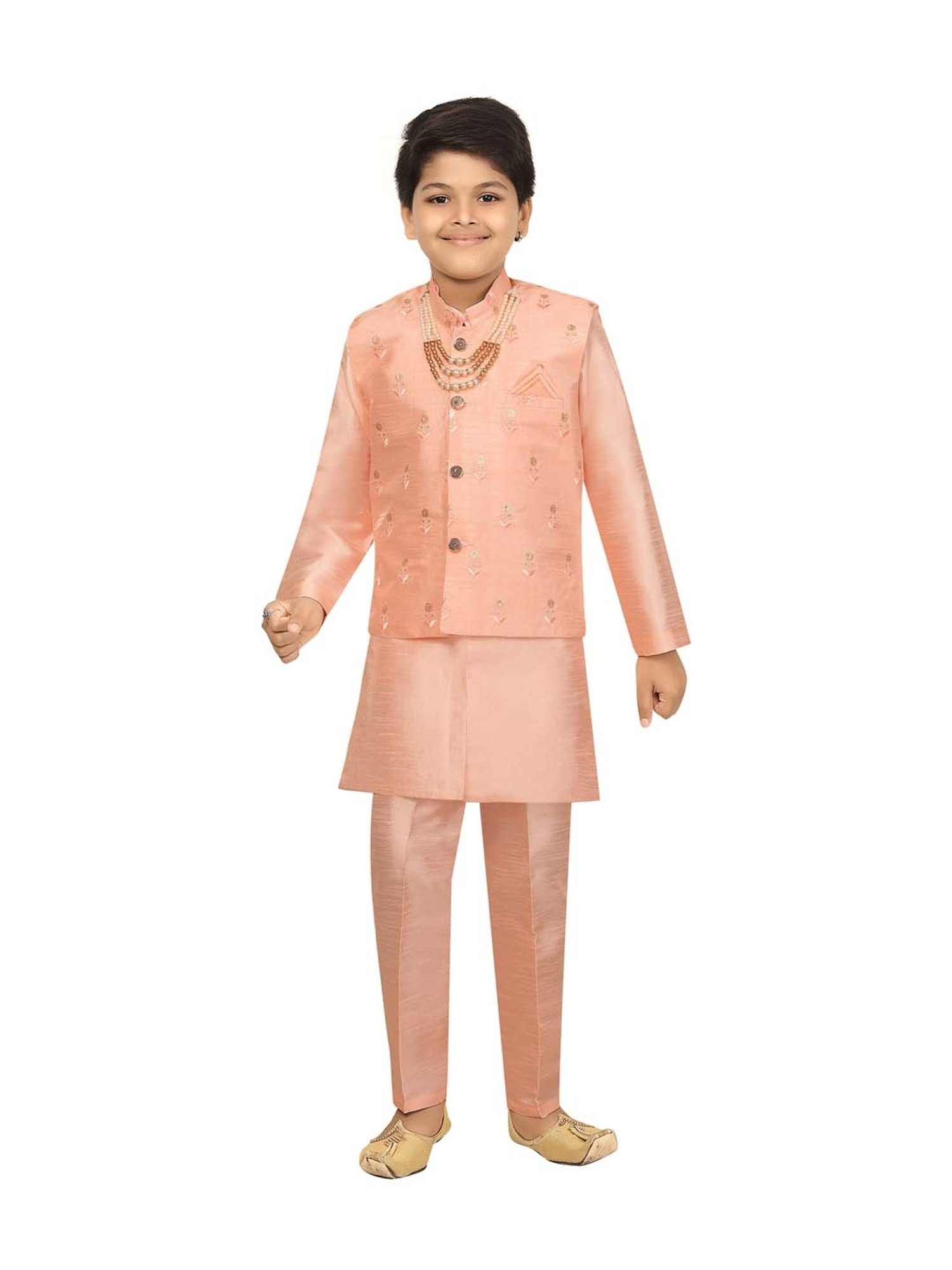Ahhaaaa Kids Baby Pink Embroidered Kurta Set