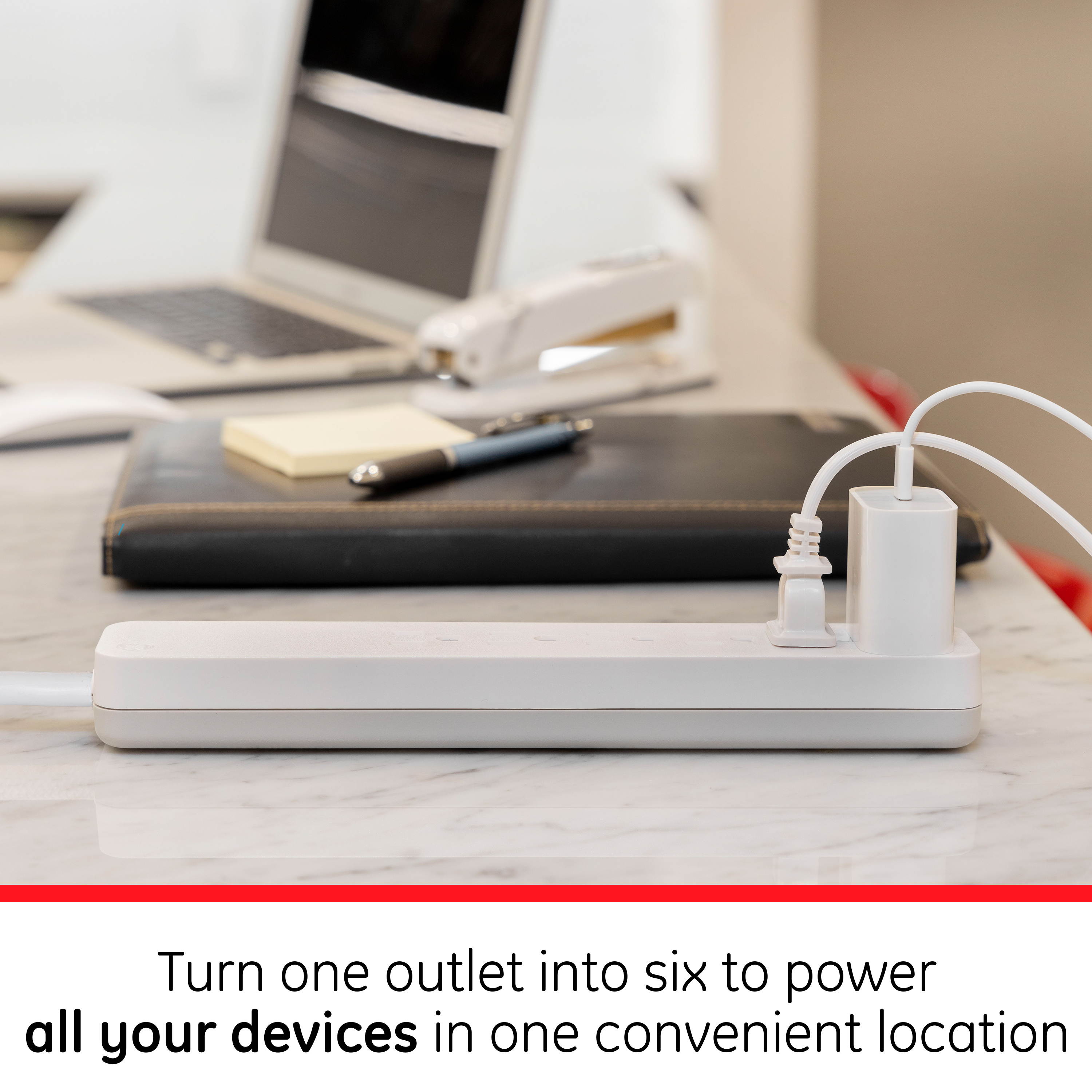 6-Outlet Power Strip Surge Protector, 2ft. Cord, White