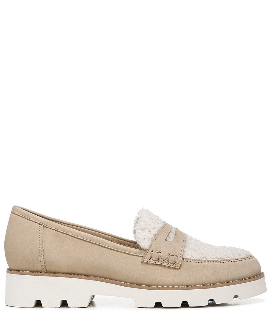 Vionic Cheryl Leather And Faux Curly Shearling Lugged Sole Penny Loafers