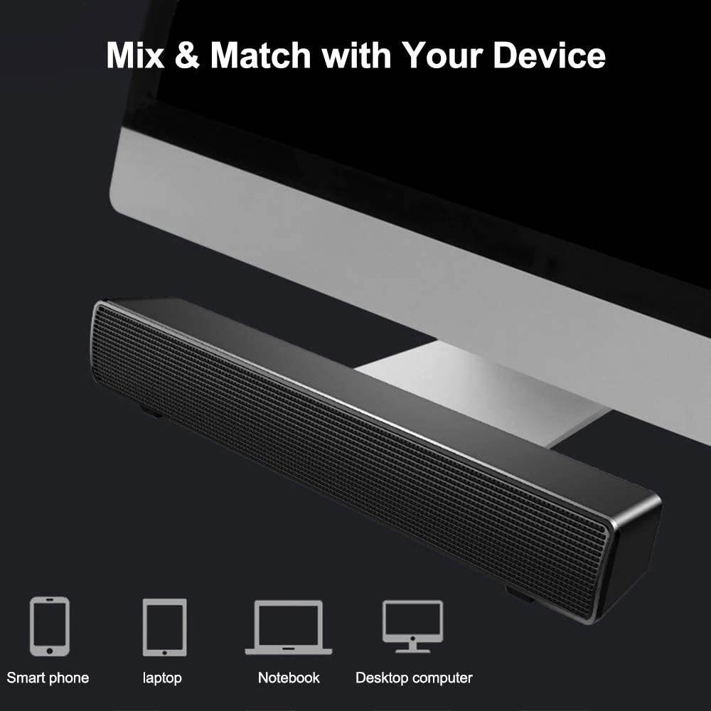 Docooler Speaker Bar Computer Speakers Stereo HiFi Sound Wired Computer Sound Bar USB Powered Soundbar Speaker for PC TV Smart Phone Desktop Laptop