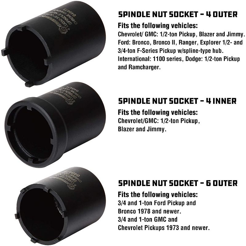 Powerbuilt 648636 Universal Heavy Duty Automotive 5 Piece Spindle Nut Socket Kit with Carrying Case