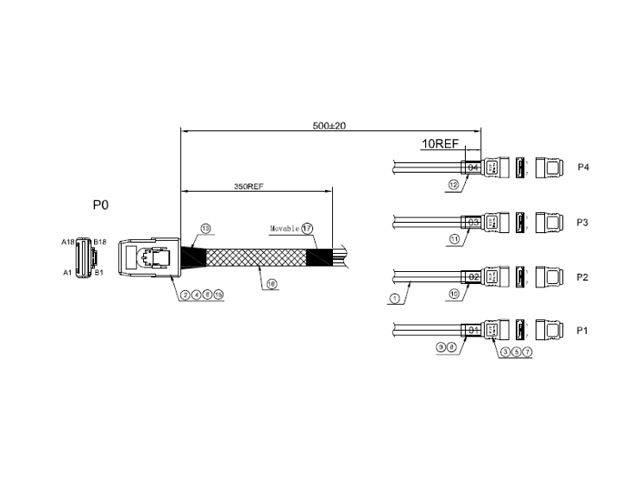 iStarUSA K-SF87XSA-50 1.64 ft. miniSAS SFF-8087 to 4x SATA Forward Breakout 50 cm Cable