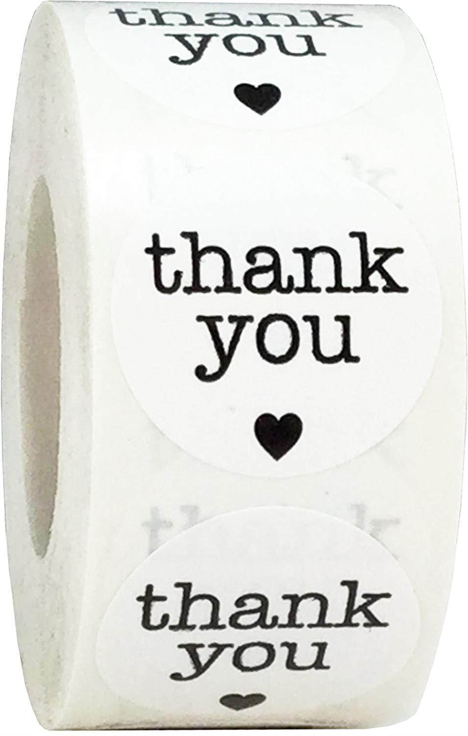 White Thank You Stickers With Black Hearts Appreciation Labels 1 Inch 500 Adhesive Stickers