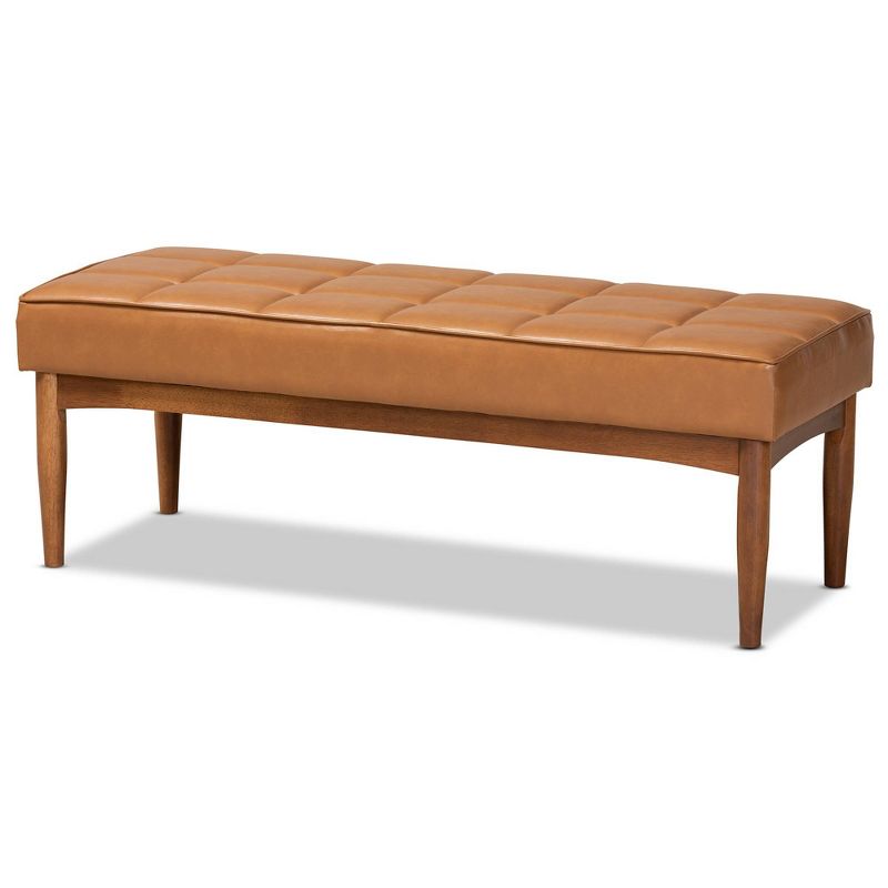 Sanford Tan Wood Dining Ottoman Walnut Brown - Baxton Studio