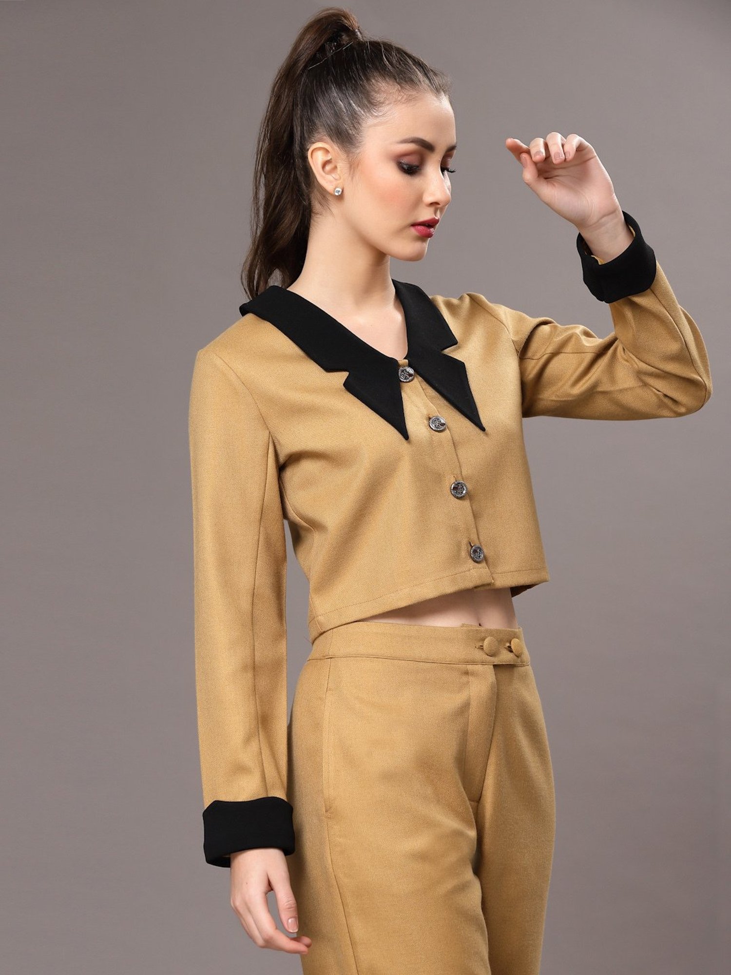 KASSUALLY Mustard Relaxed Fit Crop Shirt