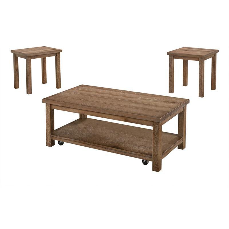 Nicki 3-Piece Solid Wood Living Room Coffee Set in Driftwood - Best Master Furniture