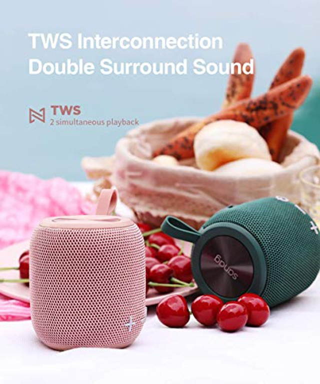 Portable Bluetooth Speaker,SANAG Mini Bluetooth 5.0 Dual Pairing Wireless Speaker, 24H Playtime, Stereo Sound, IPX67 Waterproof for Travel, Outdoors, Home and Party(Pink)