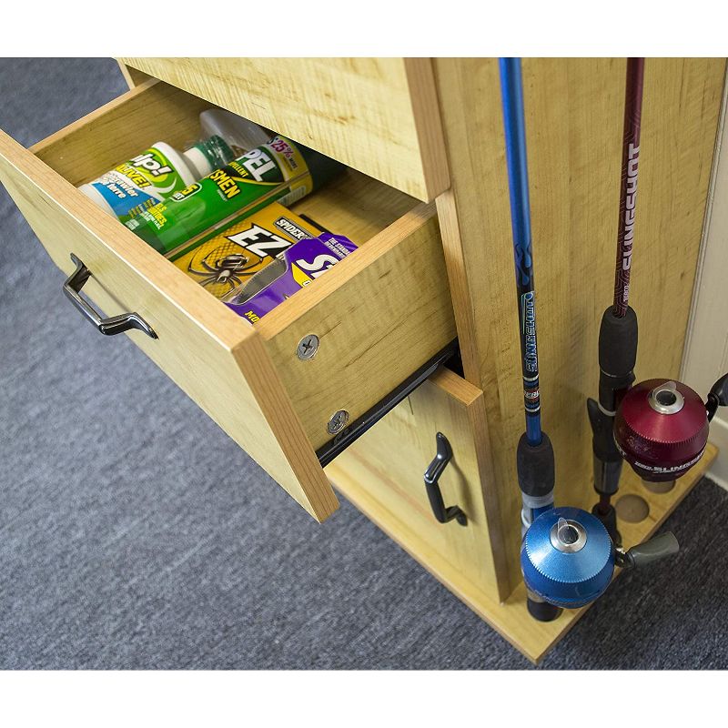 OS Home 704-AFC 2 Drawer 1 Shelf Fishing Storage and Organization Cabinet for 12 Fishing Rods, Laminated Honey Maple Finish