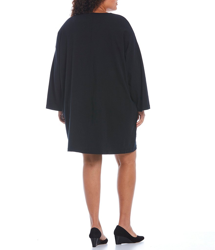 Bryn Walker Plus Size Bingley Cotton Knit Jersey V-Neck Long Sleeve Drop Shoulder Shift Dress