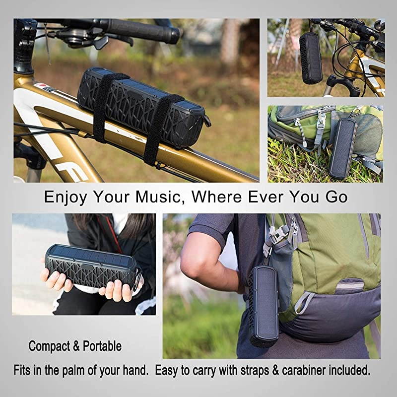 Solar Bluetooth Speaker Portable Outdoor Bluetooth IPX6 Waterproof Speaker with 5000mAh Power Bank60 Hours Play Time Dual Speaker with Mic Stereo Sound with Bass Home Wireless SpeakerBlack