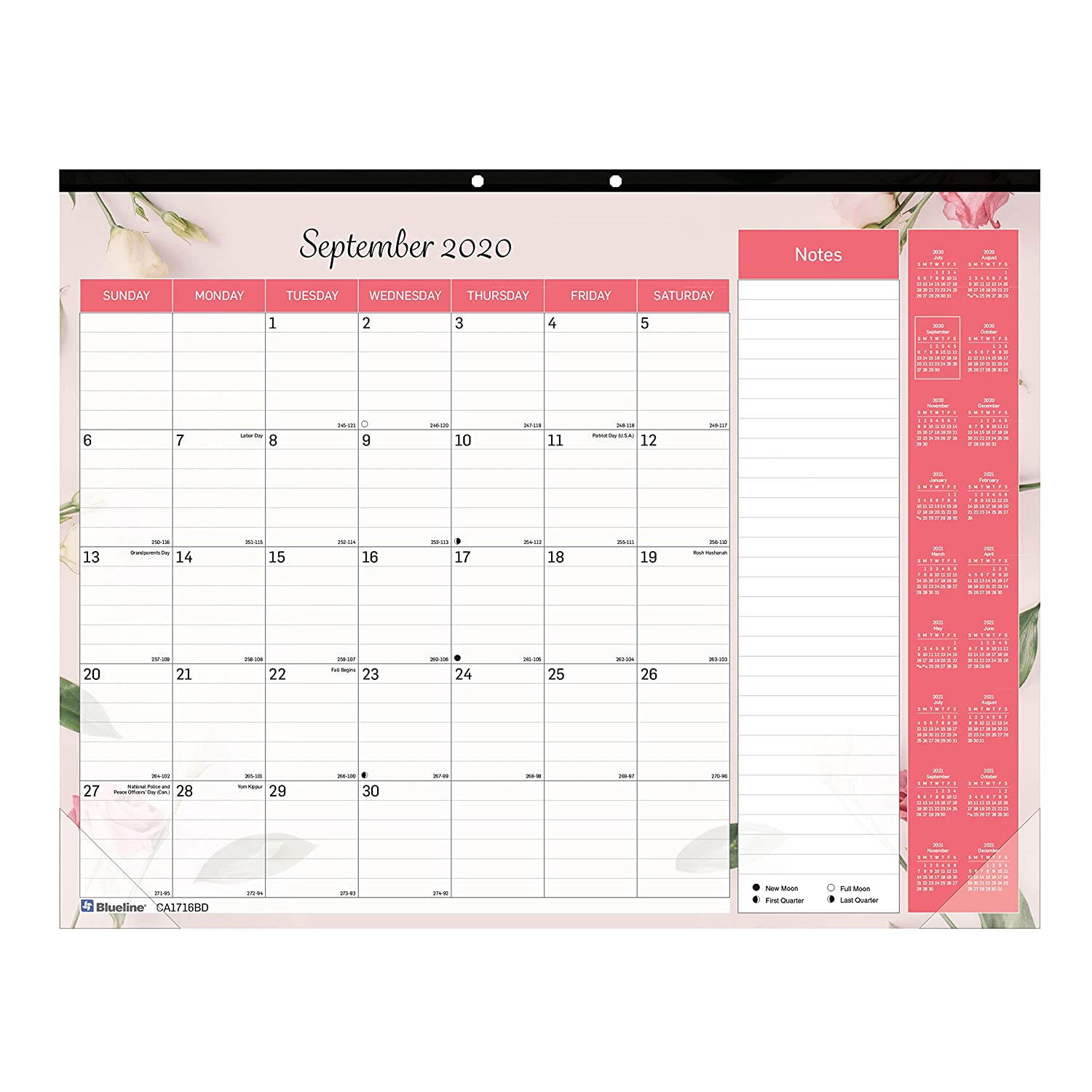 Blueline Academic Monthly Desk Pad, 18-Month, July 2020 to December 2021, English, 22 X 17 Inches, Floral Design (CA1716BD-21)
