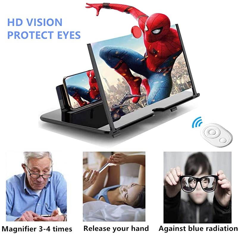 Screen Magnifier 12 Screen Magnifier for Cell Smart Screen Magnifier 3D HD Mobile Screen Magnifier for MoviesVideos Stand with Screen Amplifier for All s+Remote